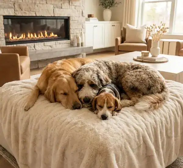 3 dogs sleeping during in home boarding service for Muddy Paws